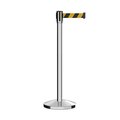 Montour Line Retractable Belt Barrier Stanchion, 2" Pol.Steel Post  9' Blk/Ye Belt M530-PS-BYD-90